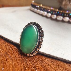 Green Onyx - Sterling Silver Plated Boho Ring